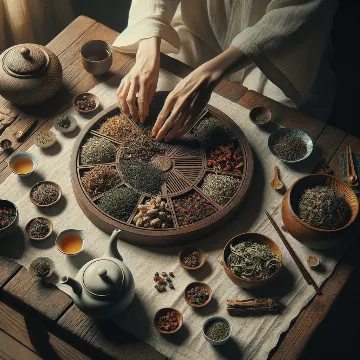 Hands preparing traditional Chinese herbal tea with various ingredients